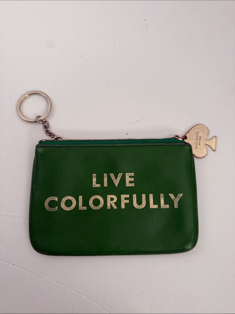 kate spade Green 'LIVE COLORFULLY' Leather Key Pouch